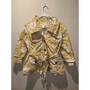 Nick & Mo Women's Mustard Yellow Floral Damask Ruffle Belted Jacket – Size (157)